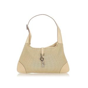 Gucci Brown Perforated Jackie Leather Shoulder Bag Beige Used Authentic